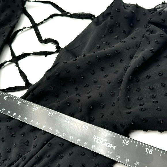 ASOS Design Size 0 Black Mini Dress Sheer Long Sleeves Lined Corset Swiss Dot - Picture 6 of 8